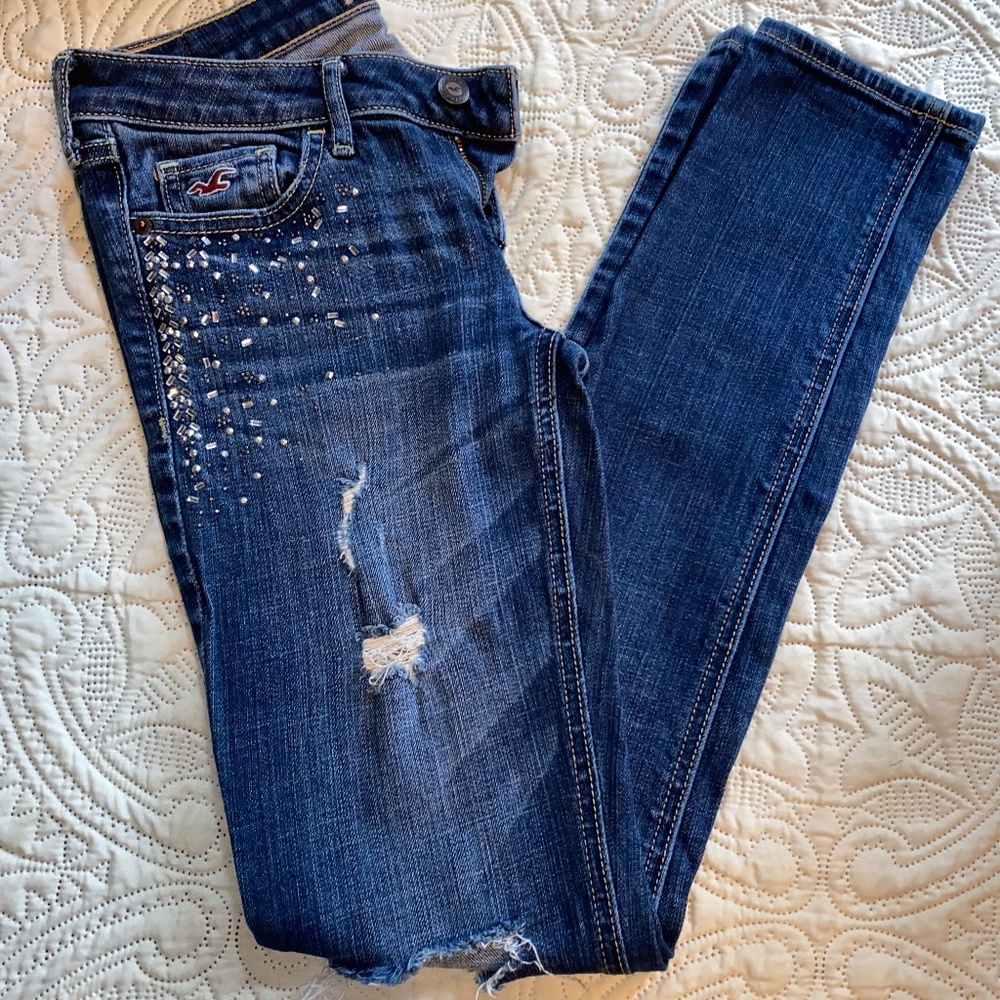 Bedazzled Hollister Straight Leg Jeans Sz 1R W25 L31. EUC